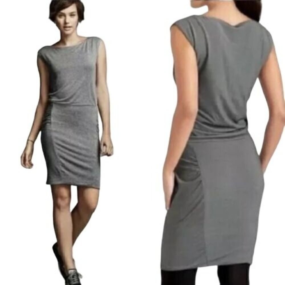 ATHLETA Westwood Micro Stripe Ruched Side Sleeveless Knee Length Dress Small